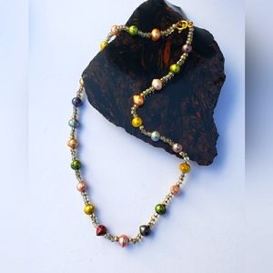 D018 Vintage fresh water  multicolor pearls multicolor necklace